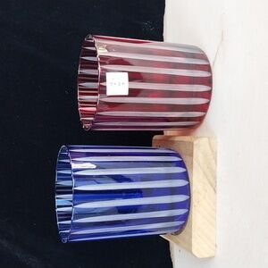 Pair Edo Kiriko cut to clear Japanese Traditional Crafts glasseware/decor